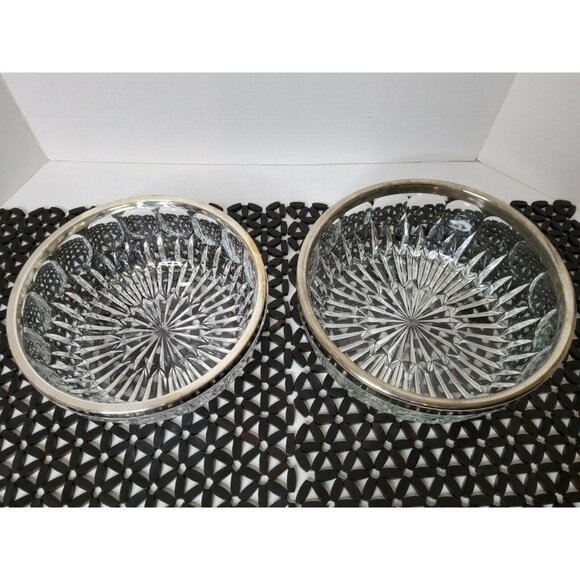 Vintage Lead Chrystal Starburst Silver Plated Trim set Of 2 serving Bowls. - Picture 4 of 5